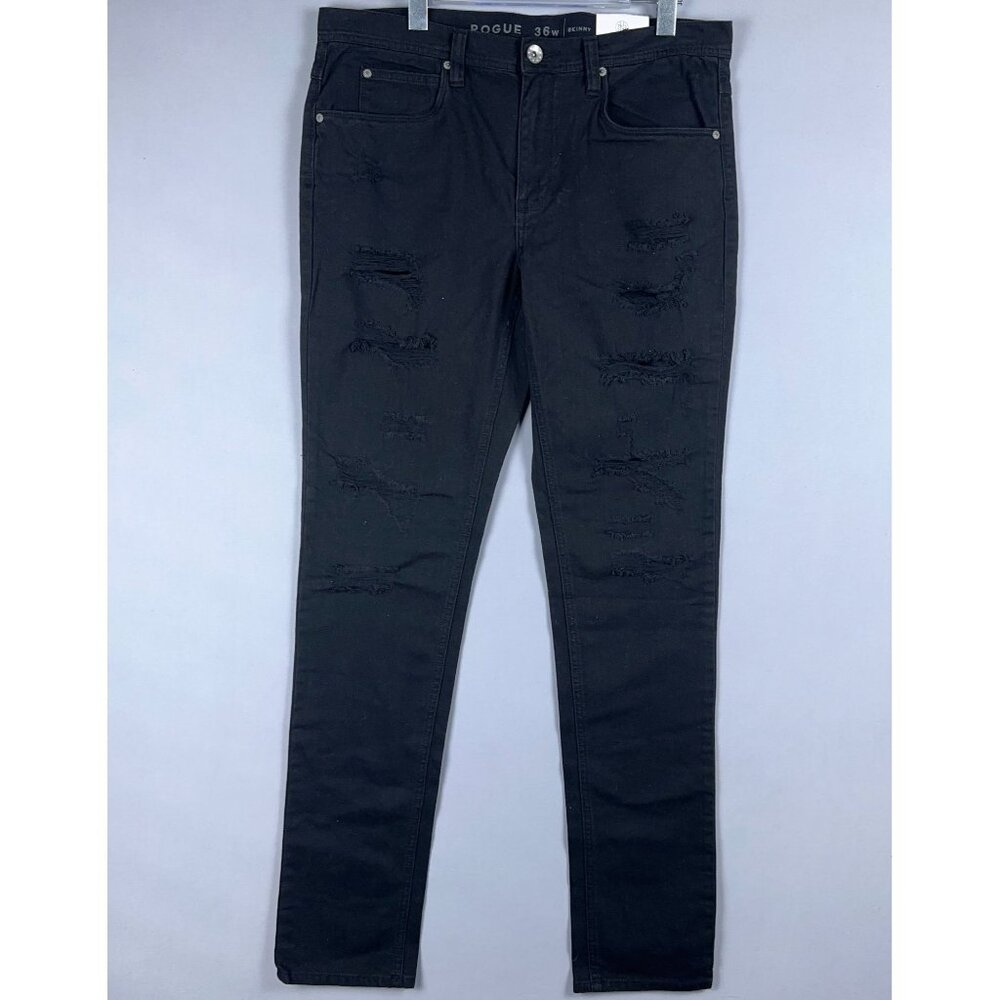 Rogue Jeans Black Skinny Womens Size 36W Distressed Mid Rise Dark Wash